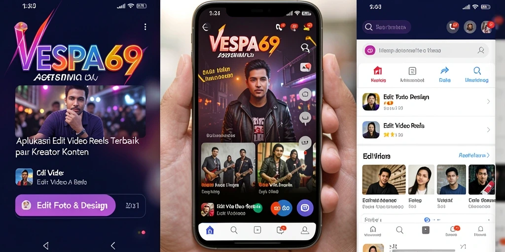 Tampilkan antarmuka VESPA69 dengan fitur pengeditan video reels yang intuitif.