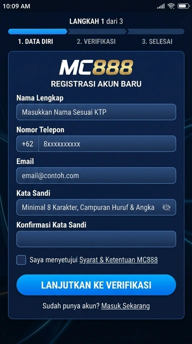 Tampilan halaman daftar mc888